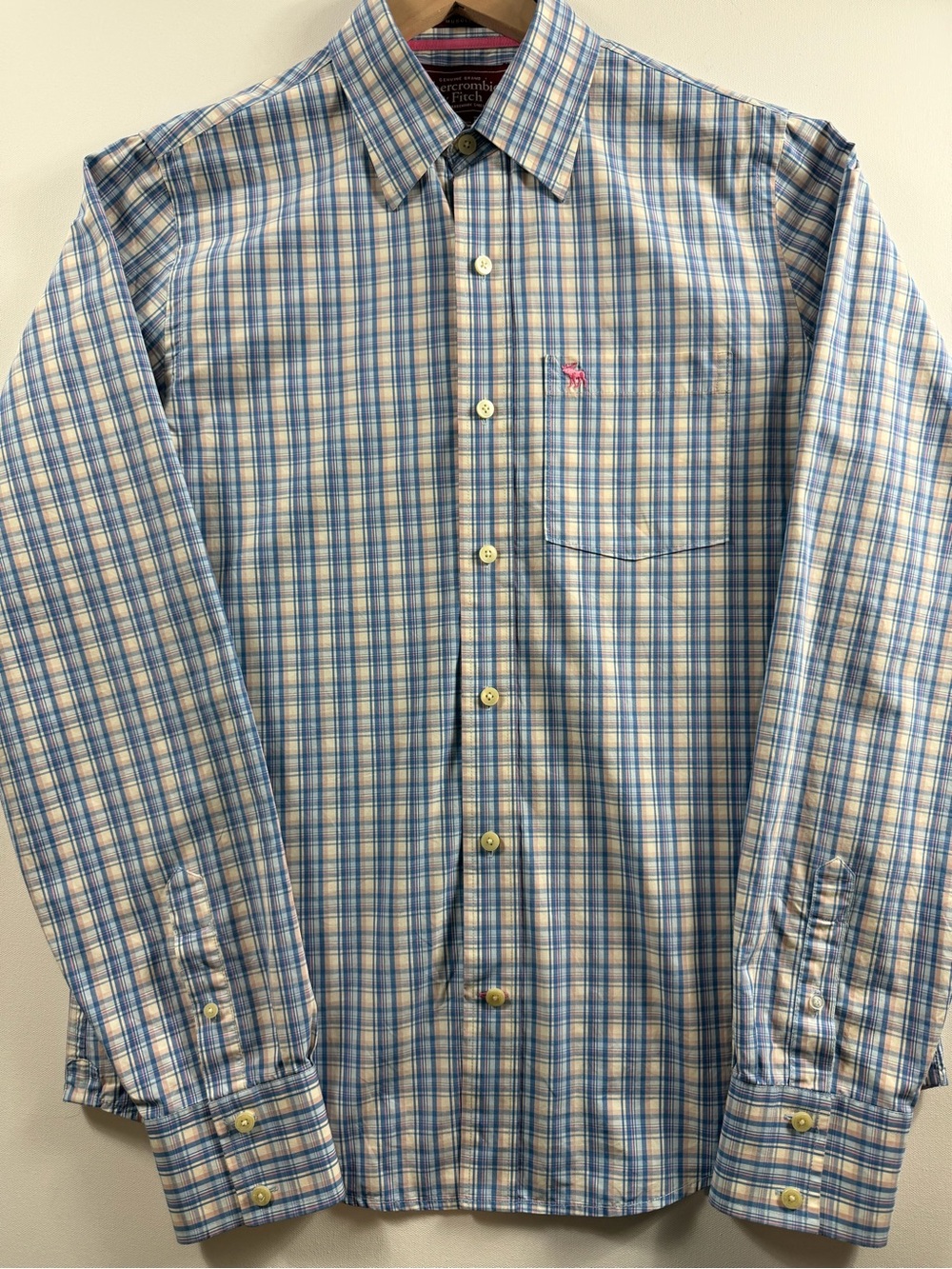 Abercrombie & Fitch Muscle Fit Plaid Shirt Pink Moose Vintage Style Y2K Mallcore